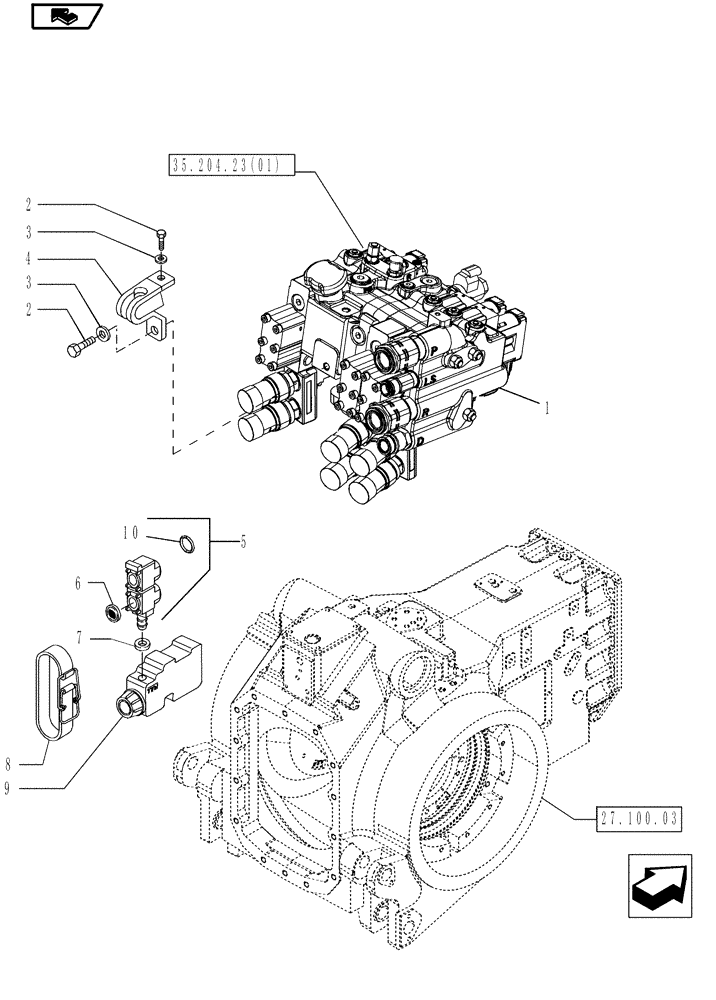 Схема запчастей Case IH MAGNUM 225 - (35.700.02[01]) - REMOTE VALVE SPILLAGE COLLECTION WITH 3 ELEMENTS, WITH CONTINUOUSLY VARIABLE TRANSMISSION (35) - HYDRAULIC SYSTEMS