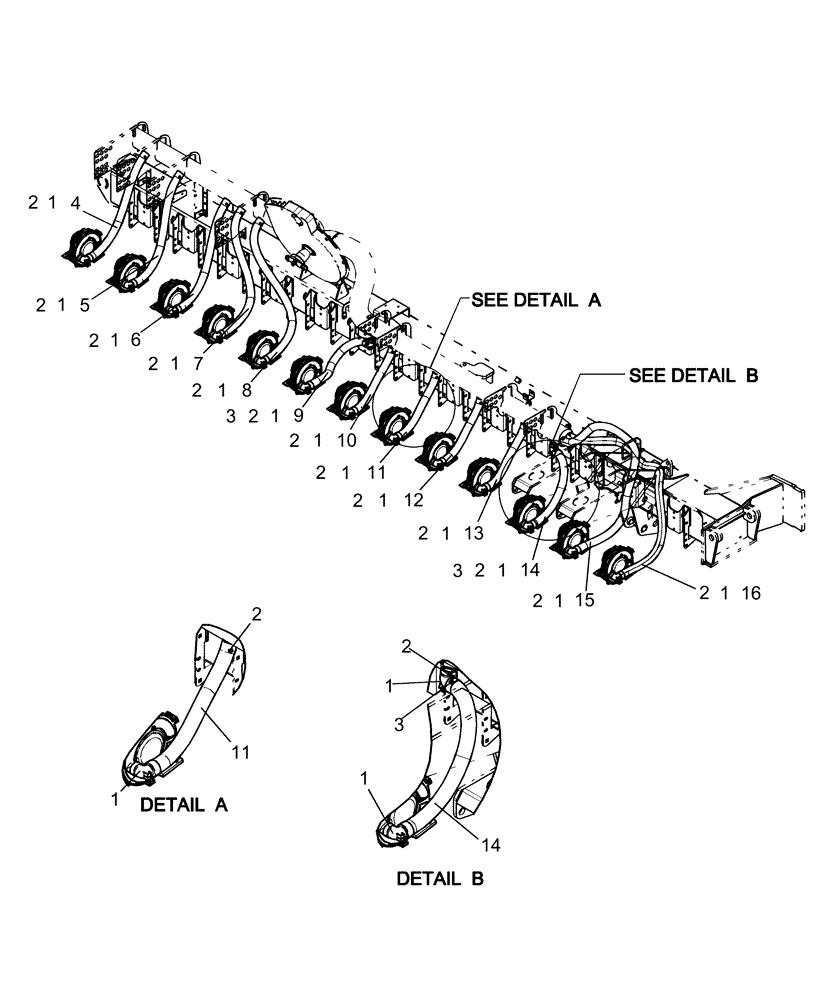 Схема запчастей Case IH 1260 - (75.200.19[02]) - ROW UNIT - VACUUM HOSE RT 60 (75) - SOIL PREPARATION