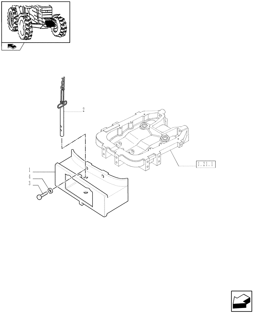 Схема запчастей Case IH FARMALL 60 - (1.44.0) - FRONT COUNTERWEIGHT SUPPORT WITH HOOK - 88 KG (VAR.335397) (04) - FRONT AXLE & STEERING