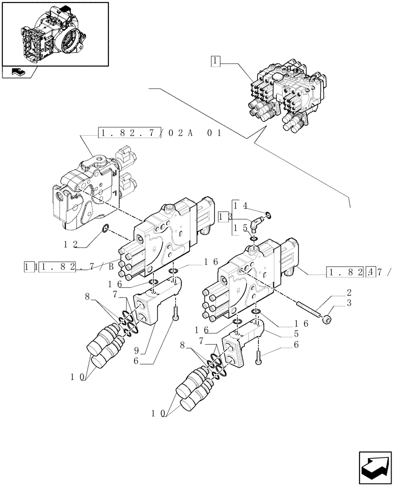 Схема запчастей Case IH PUMA 165 - (1.82.7/02A[02]) - REAR ELECTRONIC REMOTE CONTROL VALVES WITH 5 ELEMENTS - BREAKDOWN (07) - HYDRAULIC SYSTEM