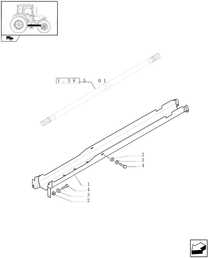 Схема запчастей Case IH FARMALL 70 - (1.38.5[02]) - 4WD PROPELLER SHAFT - GUARD (04) - FRONT AXLE & STEERING