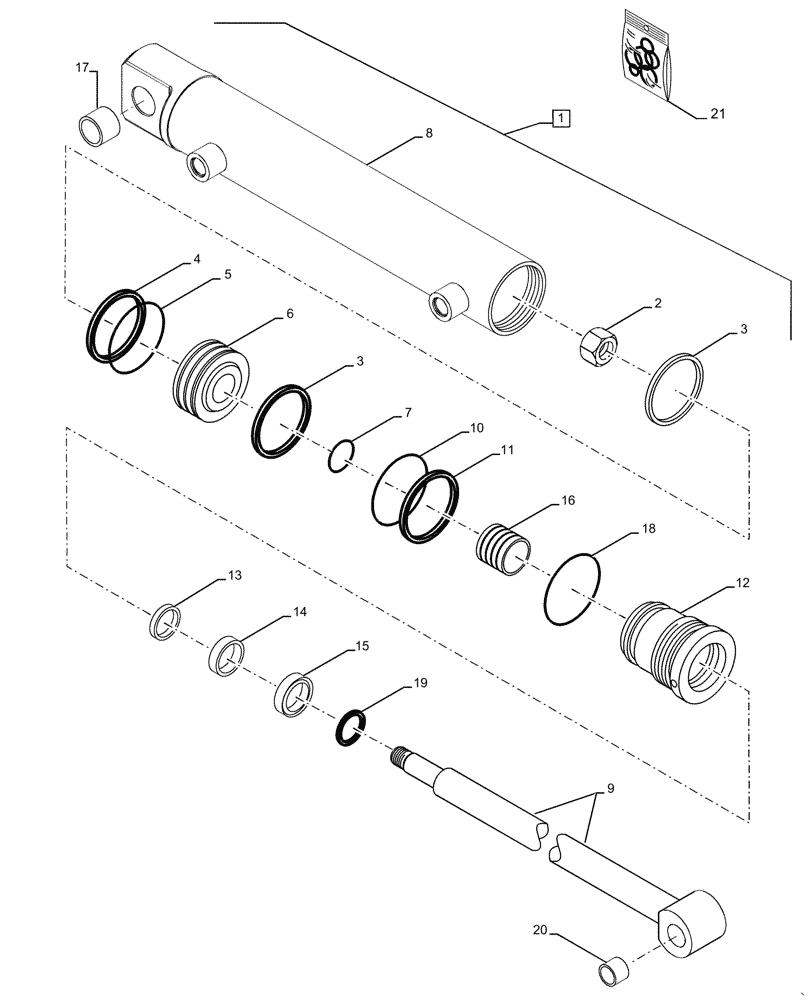 Схема запчастей Case IH LX132 - (08-11) - CYLINDER ASSEMBLY - BUCKET - WITHOUT SELF-LEVEL - 450332A1 (08) - HYDRAULICS