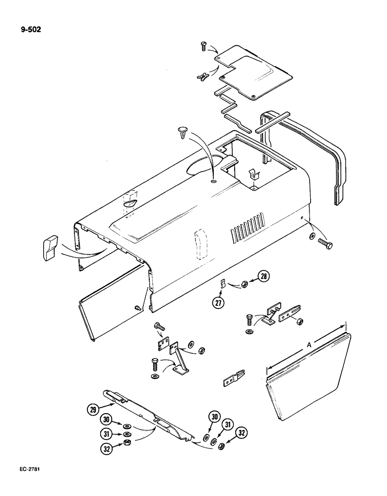 Схема запчастей Case IH 585 - (9-502) - HOOD AND SIDE PANELS, WITH CAB, CONTD (09) - CHASSIS/ATTACHMENTS