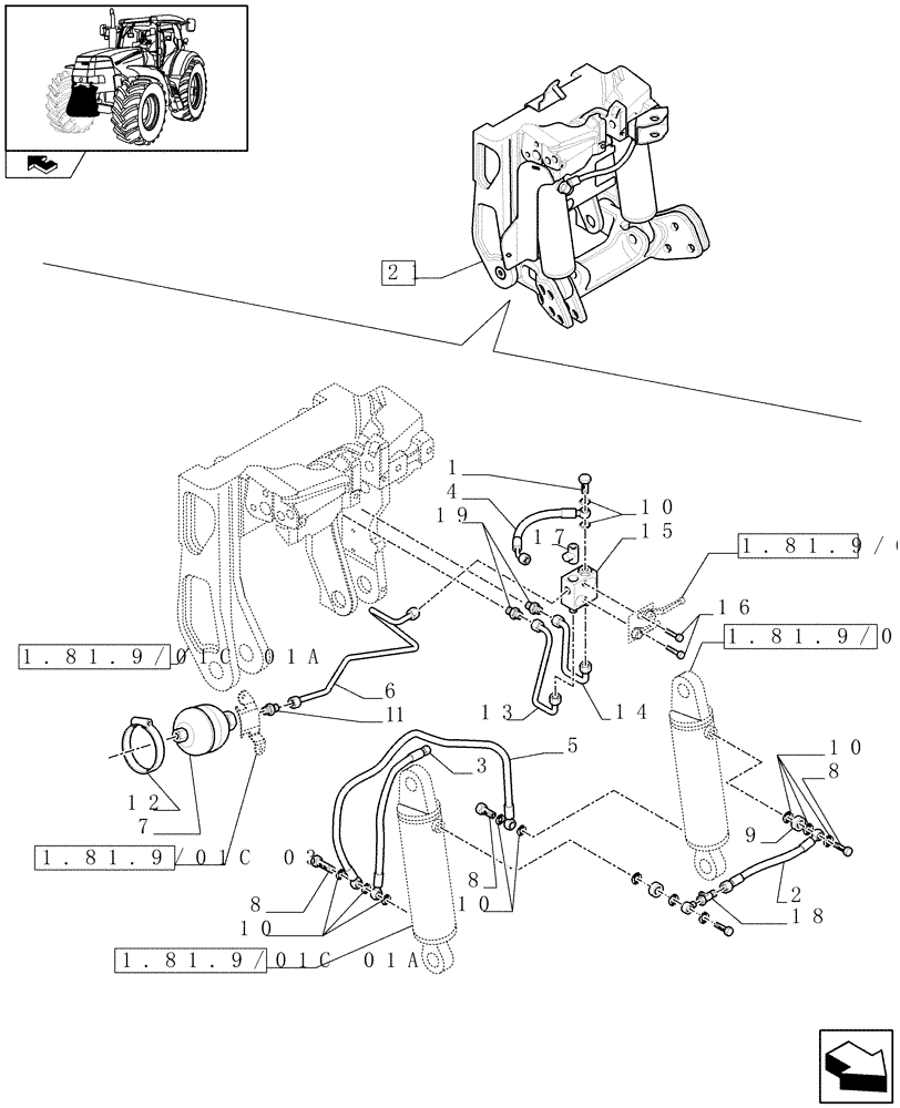 Схема запчастей Case IH PUMA 225 - (1.81.9/01C[02A]) - LIFTER - BREAKDOWN - D6726 (07) - HYDRAULIC SYSTEM