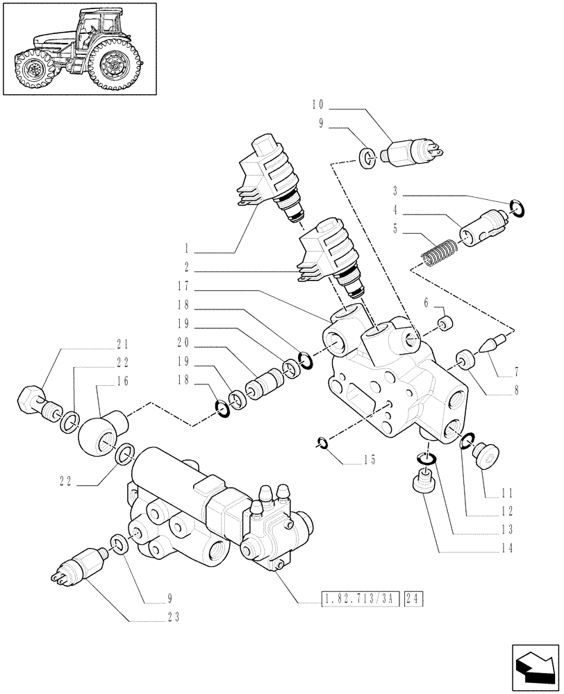 Схема запчастей Case IH MXM120 - (1.82.713/04[02]) - (VAR.418) TRAILER BRAKE VALVE FOR LOAD SENSING CLOSED CENTRE (CCLS) - ITALY (07) - HYDRAULIC SYSTEM