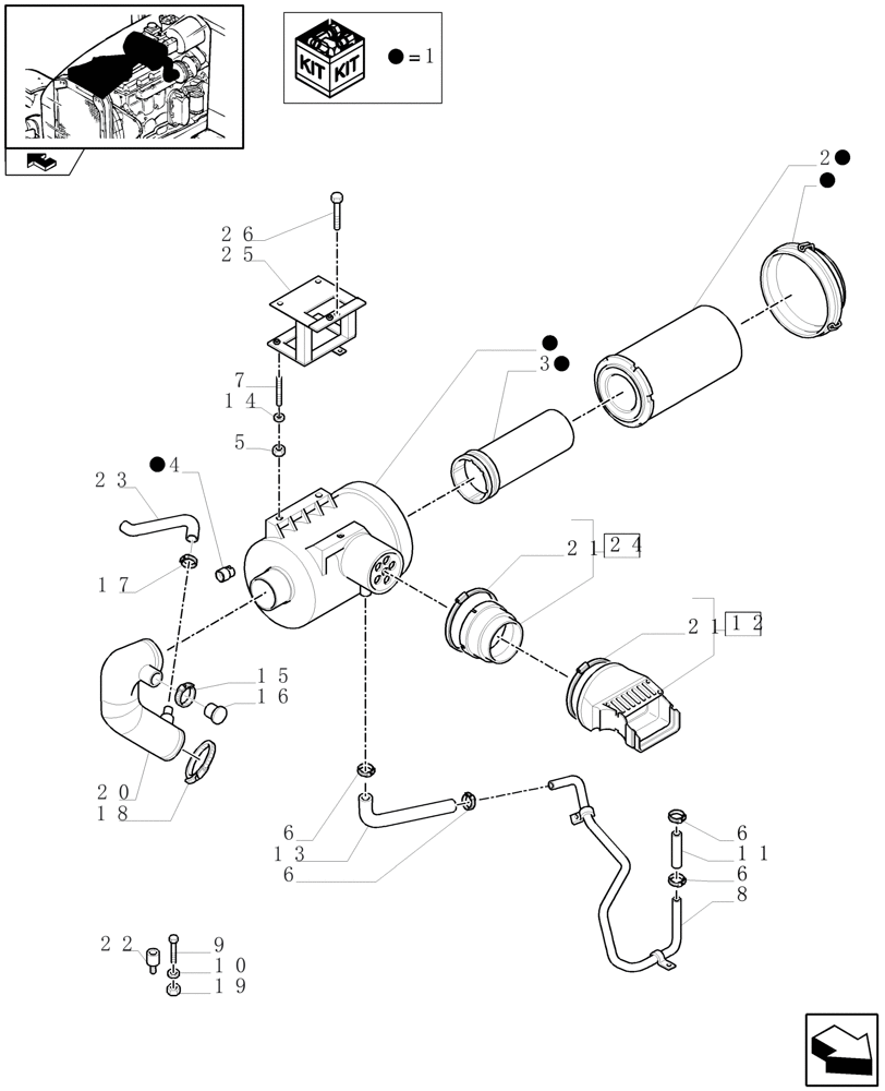 Схема запчастей Case IH PUMA 140 - (1.19.1) - AIR FILTER WITH PRECLEANER AND PIPES (02) - ENGINE EQUIPMENT