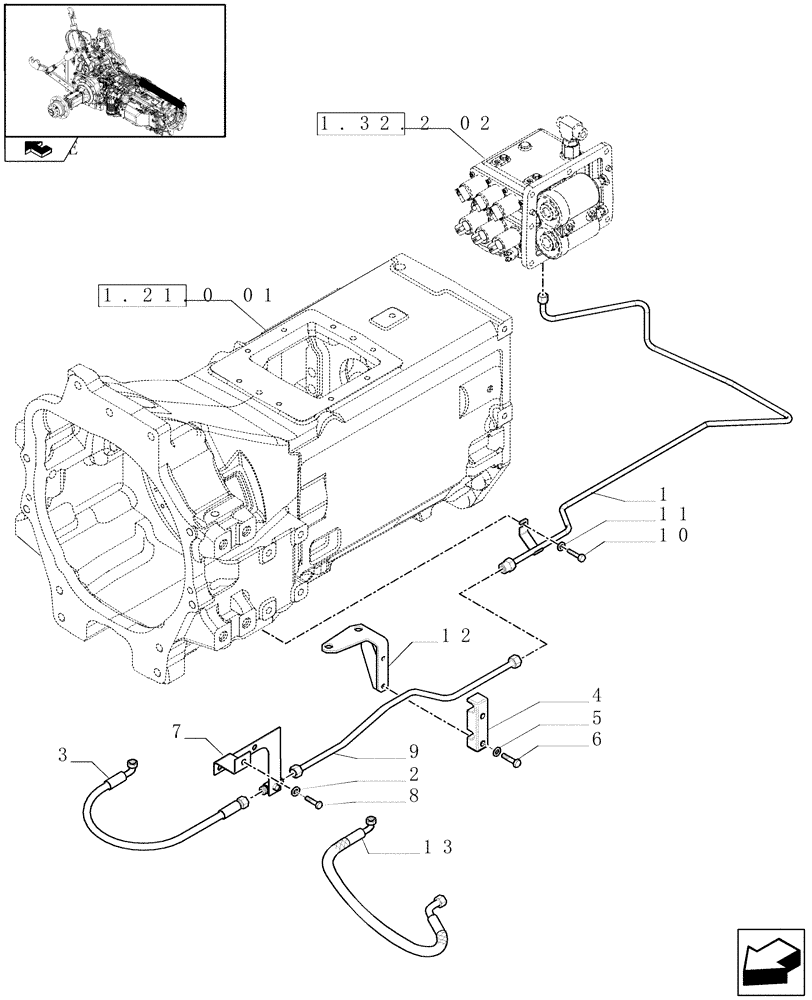 Схема запчастей Case IH PUMA 155 - (1.32.8[03]) - FRONT DIFFERENTIAL LOCK PIPES (03) - TRANSMISSION