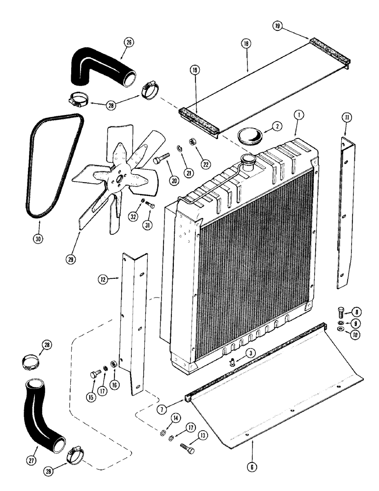 Схема запчастей Case IH 1470 - (005A) - RADIATOR AND ATTACHING PARTS, (504BDT) DIESEL ENGINE (02) - ENGINE