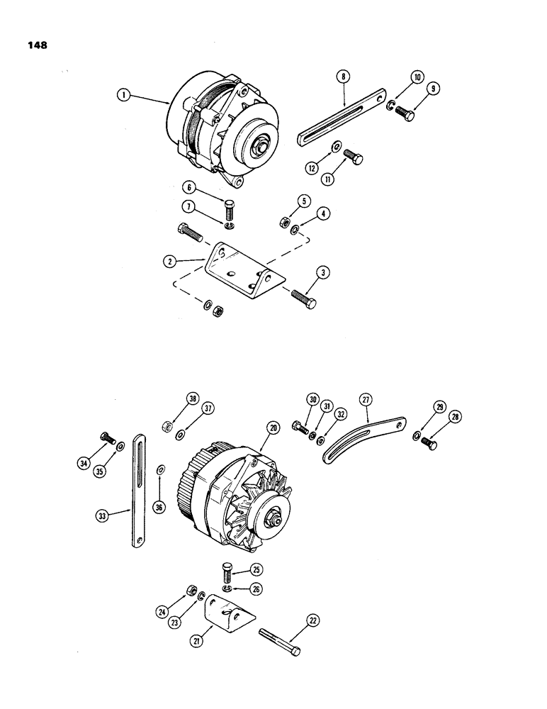 Схема запчастей Case IH 970 - (148) - ALTERNATOR MOUNTING, (401B) DIESEL AND (377B) SPARK IGNITION ENGINES PRESTOLITE (04) - ELECTRICAL SYSTEMS