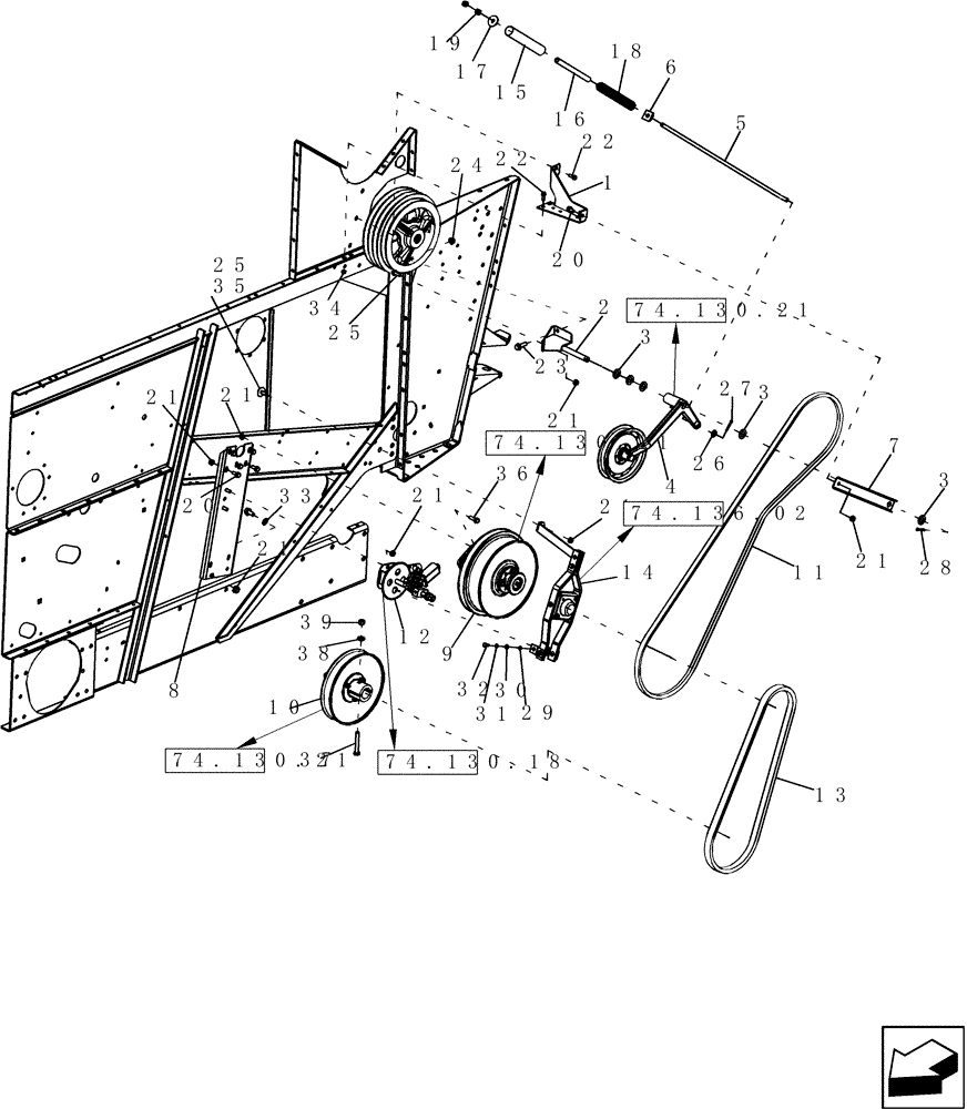 Схема запчастей Case IH 6130 - (74.101.14) - BELT DRIVE - JACKSHAFT, FAN (74) - CLEANING