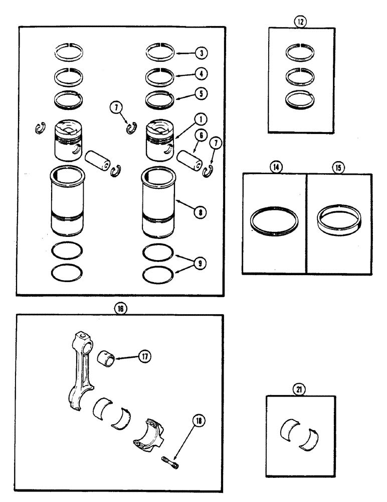 Схема запчастей Case IH 4690 - (2-042) - PISTON ASSEMBLY, WITH TWO GROOVE SLEEVE, 504BDTI DIESEL ENGINE (02) - ENGINE