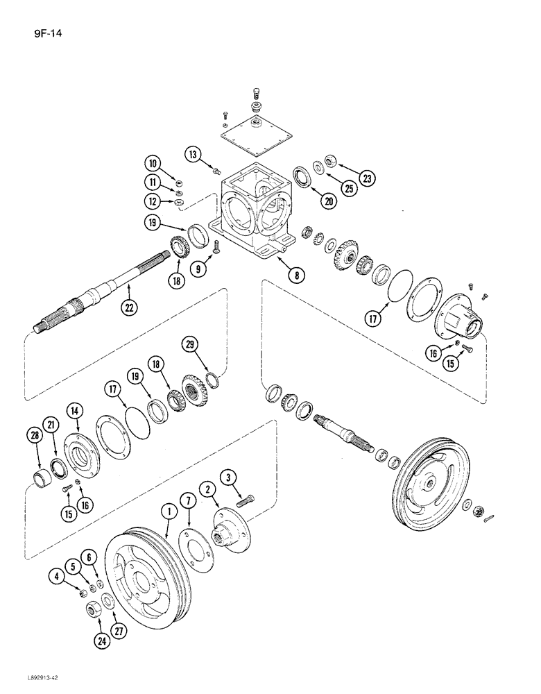 Схема запчастей Case IH 1680 - (9F-14) - STRAW CHOPPER GEAR HOUSING (19) - STRAW SPREADER & CHOPPER