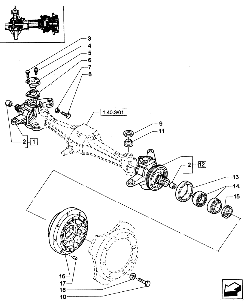 Схема запчастей Case IH JX95 - (1.40.3/02[01]) - (VAR.539) FRONT AXLE - STEERING PIVOT PINS (04) - FRONT AXLE & STEERING