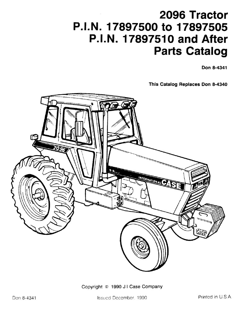 Схема запчастей Case IH 2096 - (1-001) - 2096 TRACTOR P.I.N. 17897500 TO 17897505, P.I.N. 17897510 AND AFTER (00) - PICTORIAL INDEX