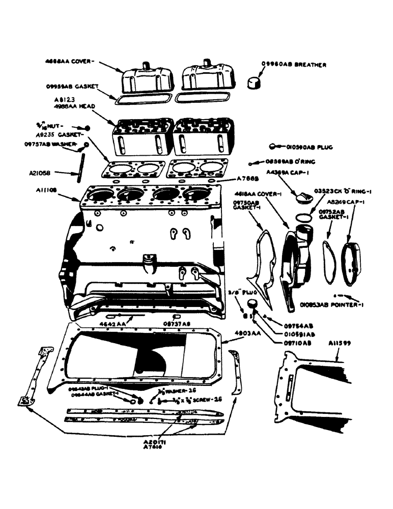 Схема запчастей Case IH 700 - (006) - POWRDYNE GAS ENGINE, CYLINDER HEAD CYLINDER BLOCK AND OIL PAN (02) - ENGINE