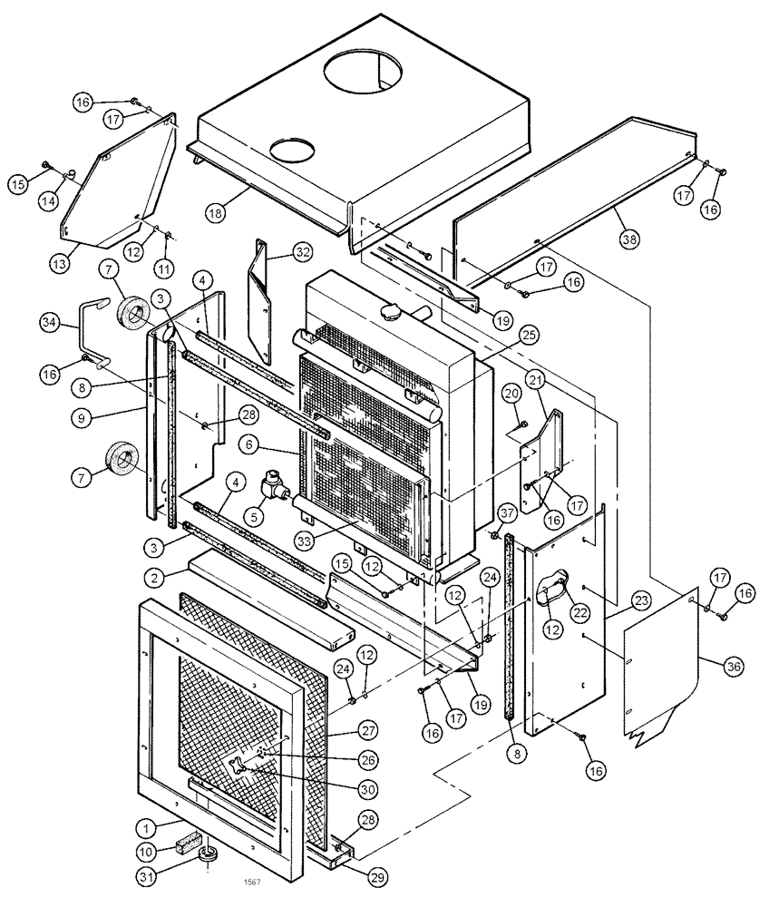 Схема запчастей Case IH 3150 - (03-036) - MT. & SCREEN - OIL COOL ASSEMBLY (01) - ENGINE