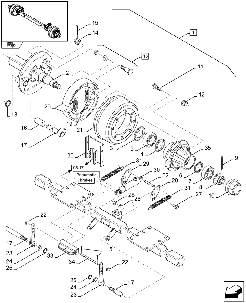 Схема запчастей Case IH LBX322S - (05.03[01]) - SINGLE AXLE WITH BRAKES (05) - AXLE