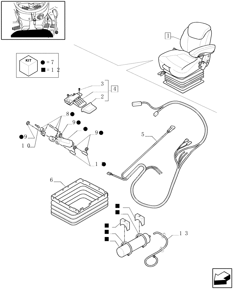 Схема запчастей Case IH MAXXUM 120 - (1.93.3/ I[06]) - DELUXE AIR SUSPENSION SEAT WITH HEATED CUSHIONS, OPS AND BELT - BREAKDOWN - W/CAB - D5518 (VAR.330709) (10) - OPERATORS PLATFORM/CAB