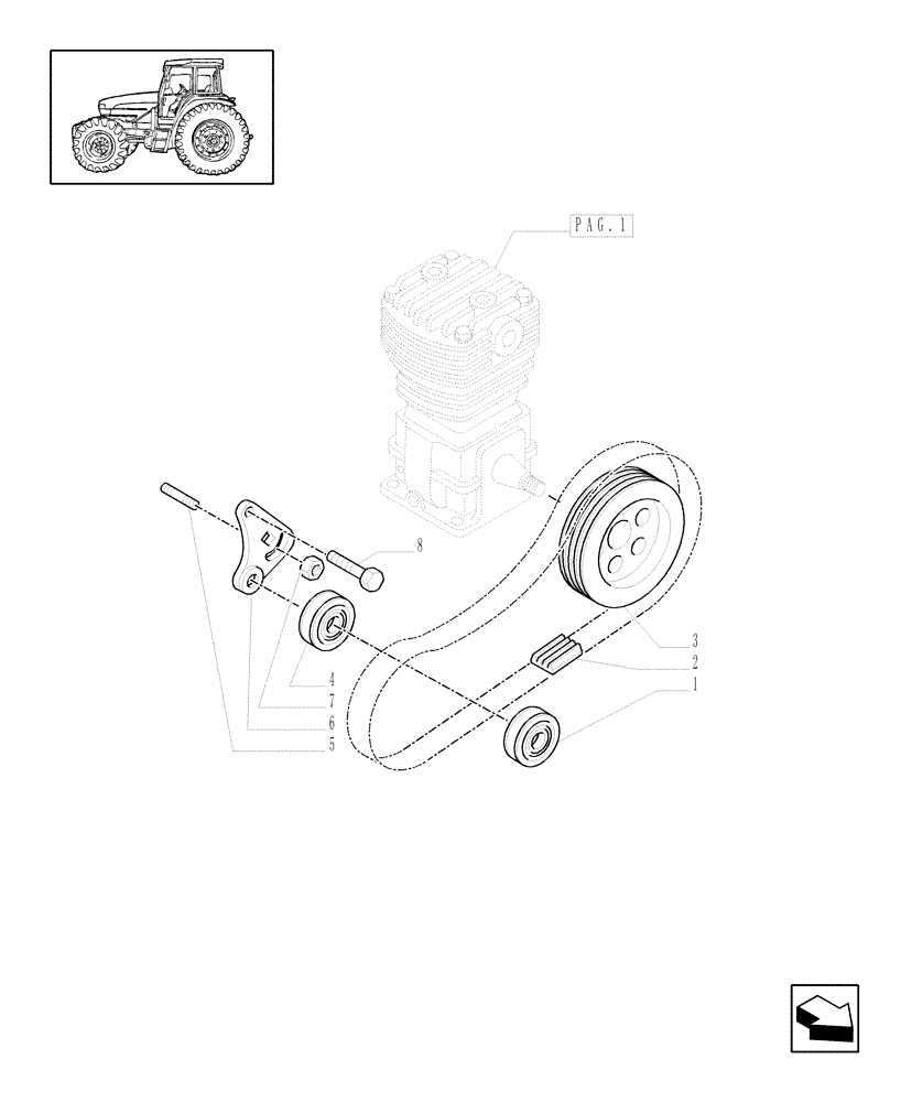 Схема запчастей Case IH MXU110 - (1.68.6[02]) - (VAR.178-242-243-385-448) TRAILER AIR BRAKE - PULLEYS AND BELT (05) - REAR AXLE