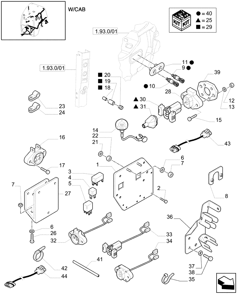 Схема запчастей Case IH MAXXUM 130 - (1.91.4[11]) - SUPPORT FOR RELAY BOX, RELAY, POWER SOCKET AND SWITCHES (10) - OPERATORS PLATFORM/CAB