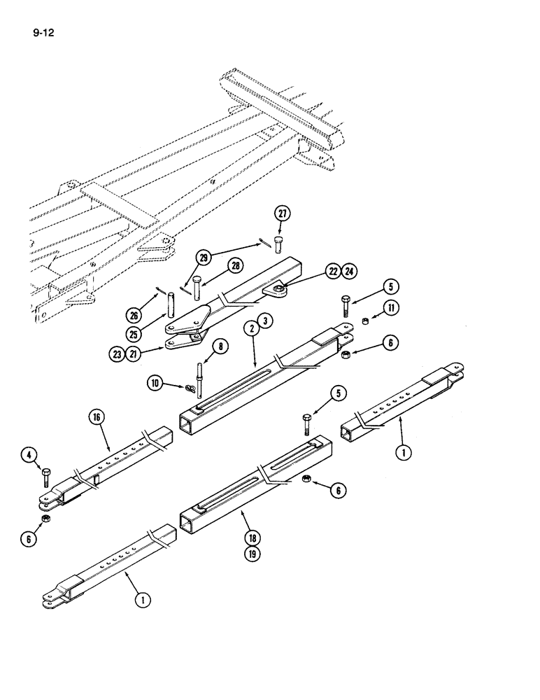 Схема запчастей Case IH 696 - (9-12) - FOLDING DISK GANG LINKAGE 26 FOOT 3 INCH, 29 FOOT 5 INCH, 32 FOOT 7 INCH AND 35 FOOT 9 INCH (09) - CHASSIS/ATTACHMENTS