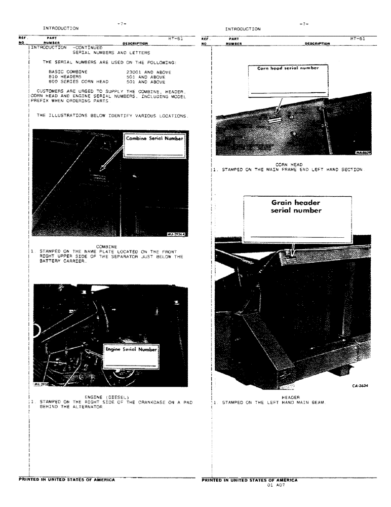 Схема запчастей Case IH 715 - (00-07) - INTRODUCTION - SERIAL NUMBER LOCATIONS (00) - GENERAL
