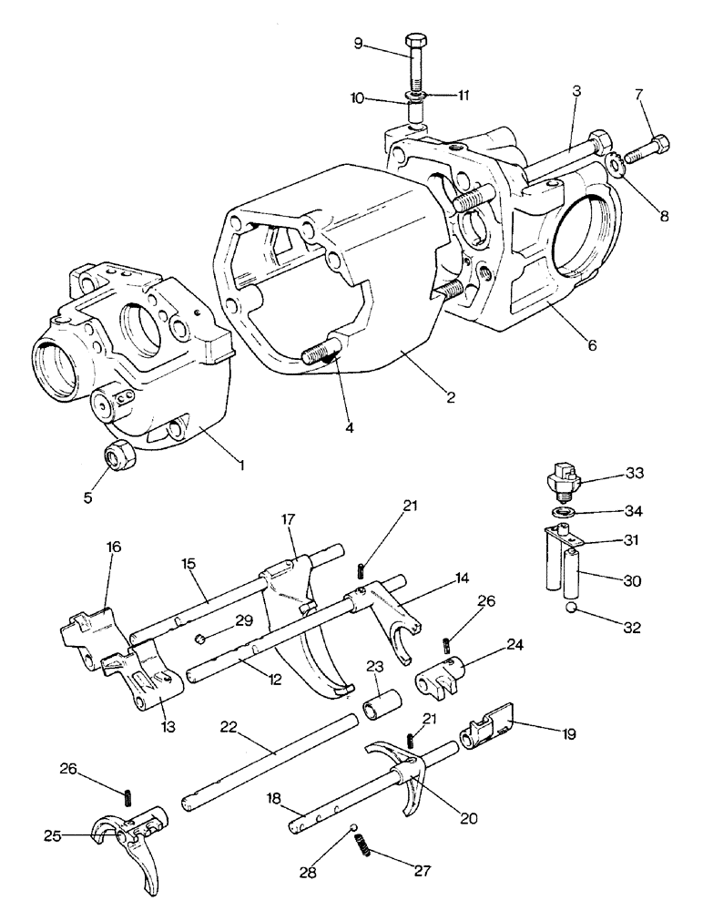 Схема запчастей Case IH 1690 - (D01-1) - GEARBOX CASE AND SELECTORS, SYNCHROMESH MODELS (03) - POWER TRAIN