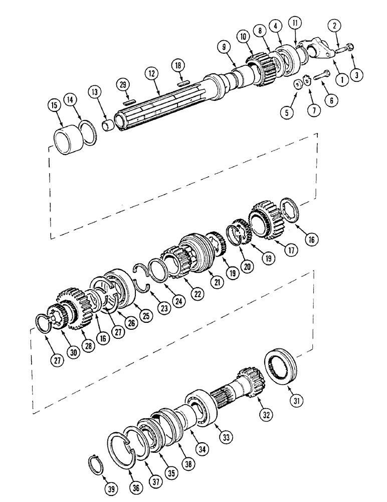 Схема запчастей Case IH 1494 - (6-190) - DRIVESHAFT AND GEARS, SYNCHROMESH TRACTORS, P.I.N. 11194089 AND AFTER (06) - POWER TRAIN