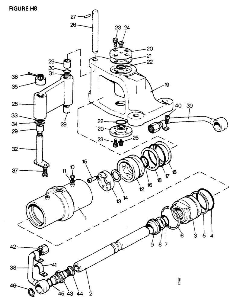 Схема запчастей Case IH 1410 - (H08-1) - STEERING AND FRONT AXLE, STEERING RAM, 2WD TRACTORS, 1410, 1410Q, 1410SK,1412, 1412Q, 1412G, 1412SK Steering & Front Axle