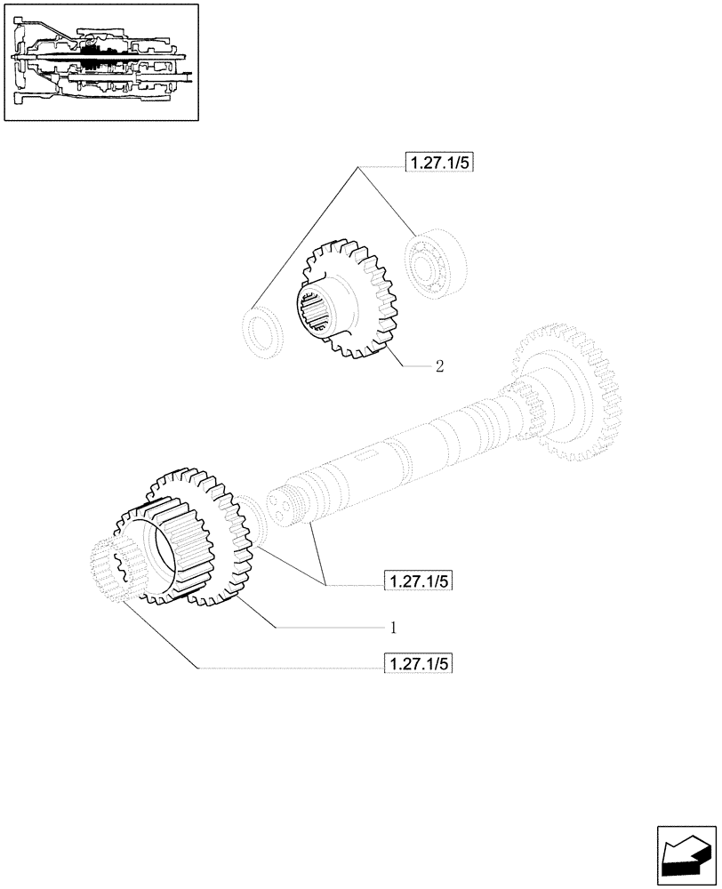 Схема запчастей Case IH JX1100U - (1.27.1/02) - (VAR.275) POWER SHUTTLE - HI-LO - 40KMH-HYDRAULIC PTO - GEARS (03) - TRANSMISSION