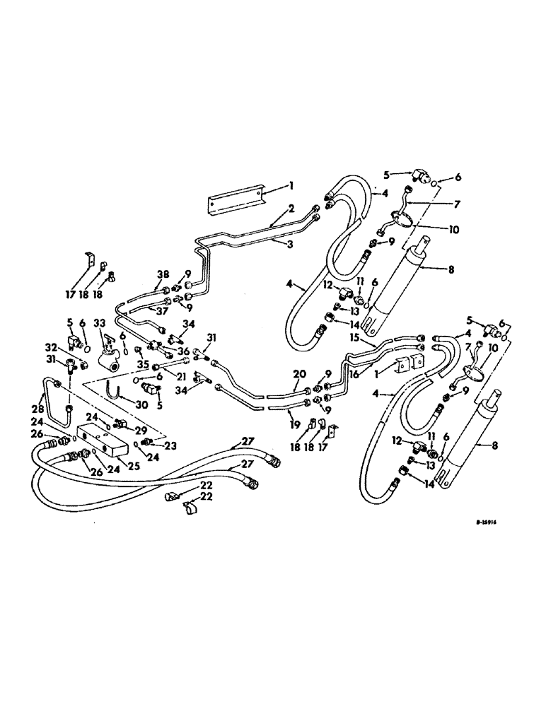 Схема запчастей Case IH 2400 - (B-29) - HYDRAULIC LINES AND FITTINGS (35) - HYDRAULIC SYSTEMS