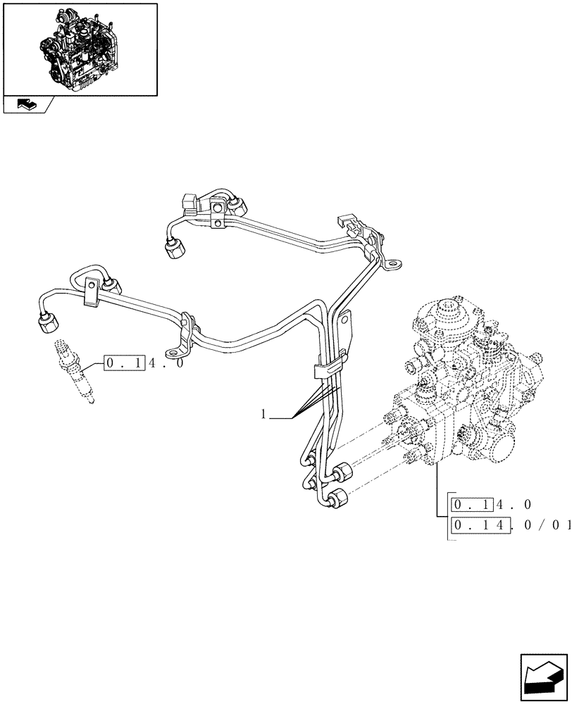 Схема запчастей Case IH FARMALL 85C - (0.14.9) - INJECTION EQUIPMENT - PIPING (01) - ENGINE