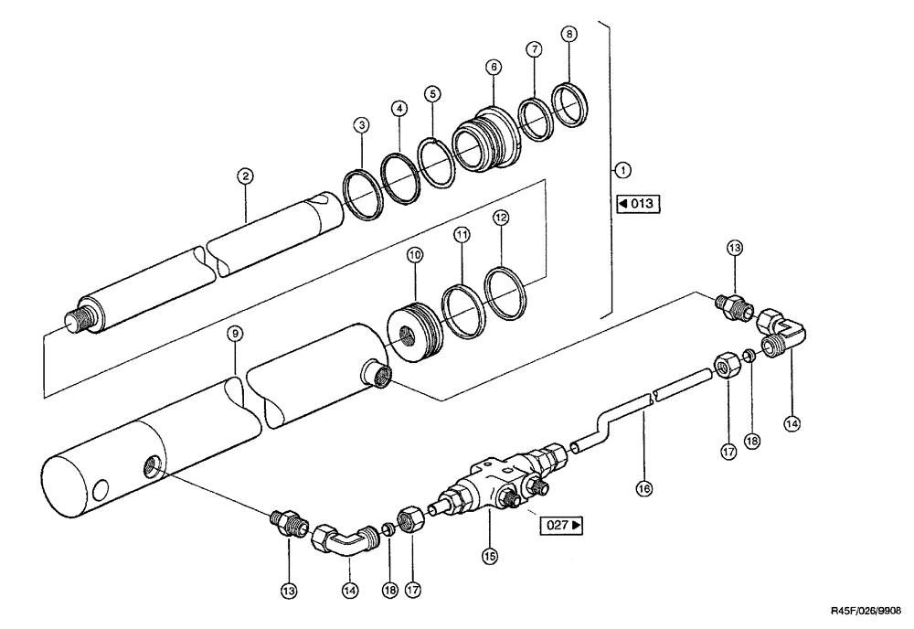 Схема запчастей Case IH RU450 - (0026) - HYDRAULIC CYLINDER (33) - BRAKES & CONTROLS