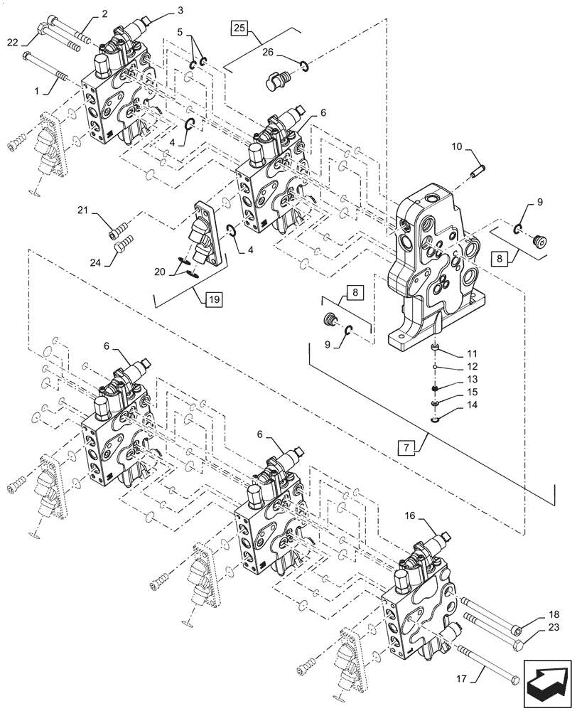 Схема запчастей Case IH MX240 - (08-24) - REMOTE HYDRAULIC CONTROL VALVE (08) - HYDRAULICS