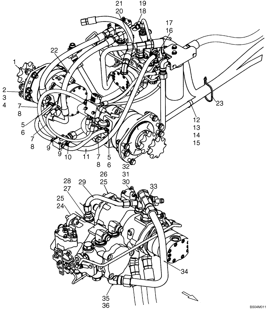 Схема запчастей Case IH 450 - (06-03A) - HYDROSTATICS - DRIVE MOTORS (450 WITH SPLIT PUMP CONFIGURATION) (06) - POWER TRAIN