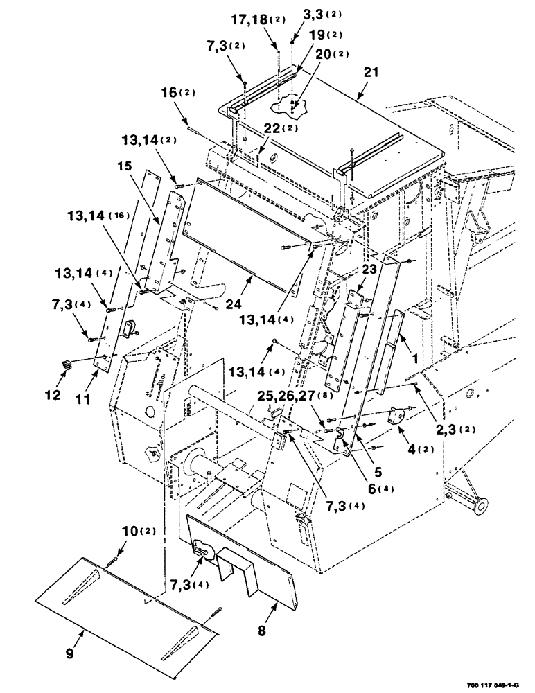 Схема запчастей Case IH 8455 - (7-10) - SHIELDS ASSEMBLY (UPPER CENTER) (12) - MAIN FRAME