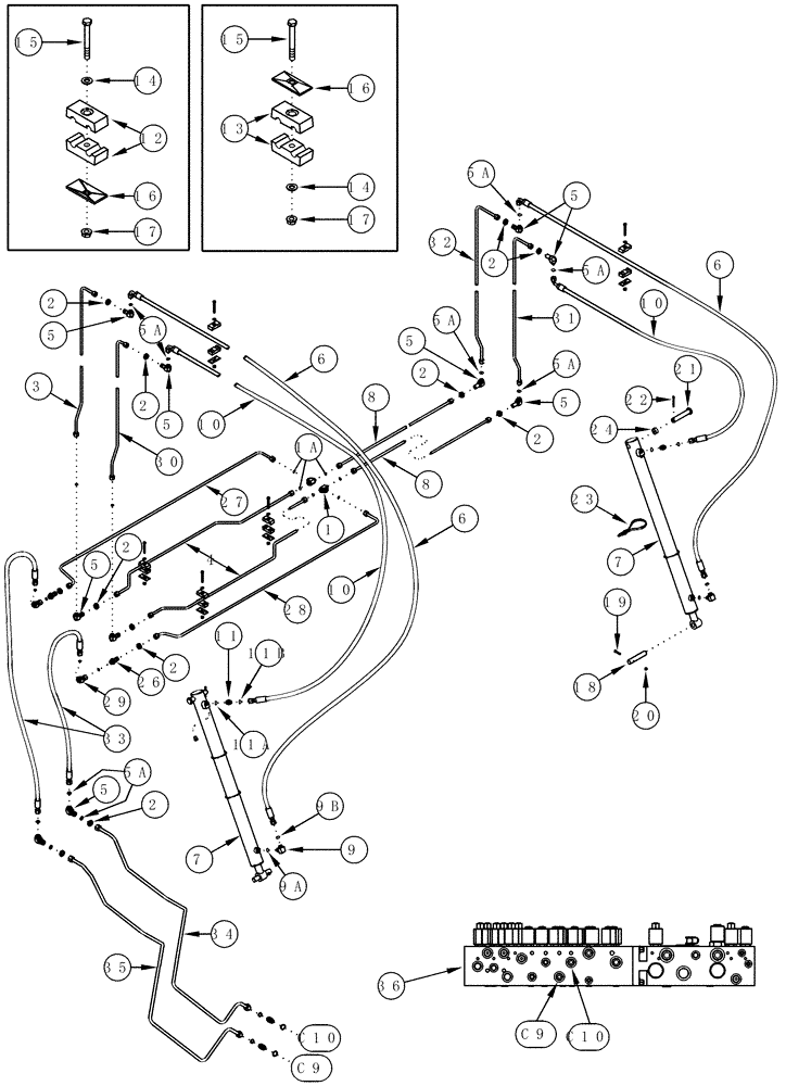 Схема запчастей Case IH 420 - (08-35) - BASKET DOOR CYLINDER SYSTEM (07) - HYDRAULICS