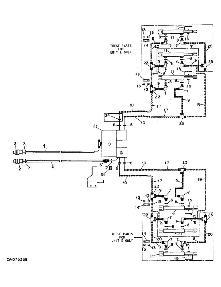 Схема запчастей Case IH 800 - (05-06) - WHEELS, HYDRAULIC CYLINDERS AND VALVE CONNECTIONS FOR CARRYING WHEELS UNITS C, D, E, M, S AND T (06) - POWER TRAIN