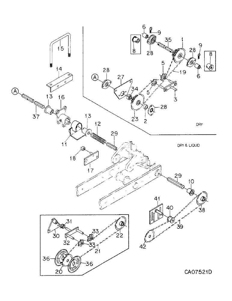 Схема запчастей Case IH 800 - (10-08) - FERTILIZER, DRY & LIQUID FERTILIZER DRIVE, UNITS A AND F (09) - CHASSIS/ATTACHMENTS