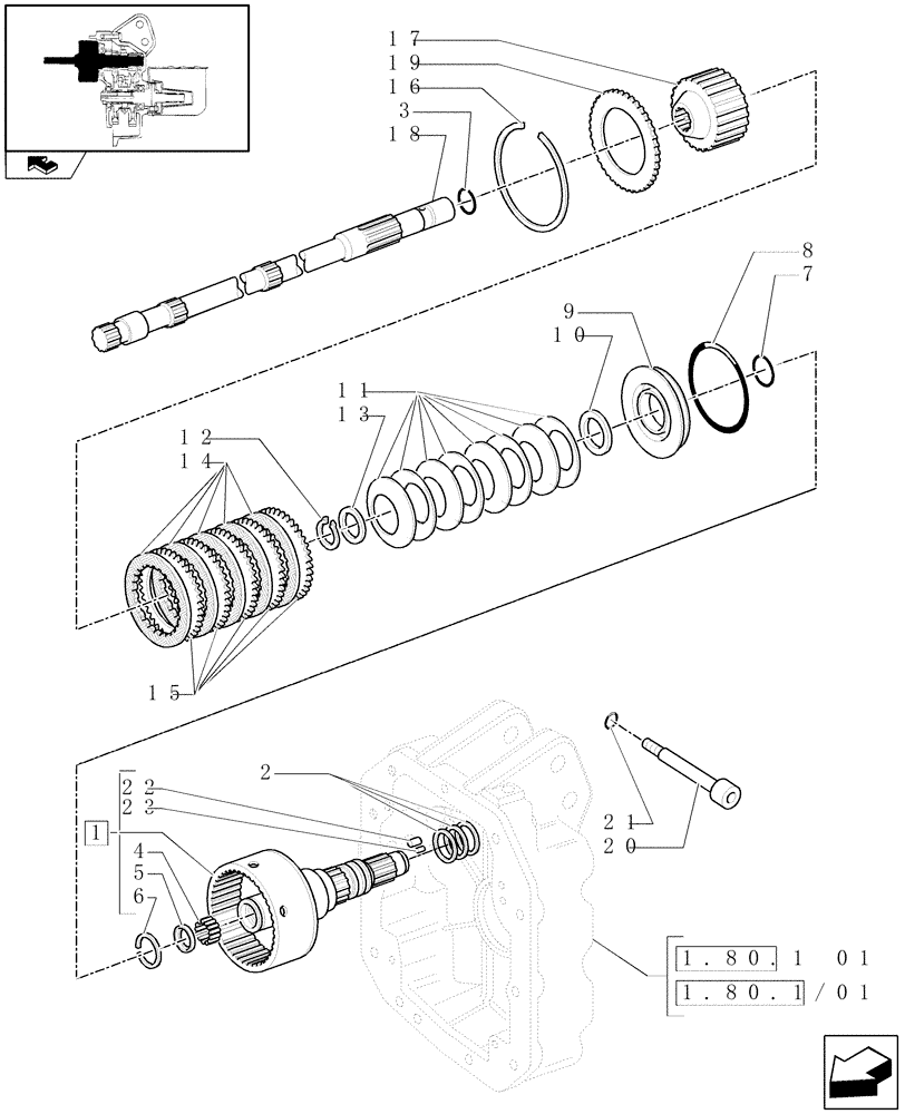 Схема запчастей Case IH MAXXUM 140 - (1.80.7[01]) - PTO CLUTCH - PTO SHAFT CONTROL AND CLUTCH PLATES (07) - HYDRAULIC SYSTEM