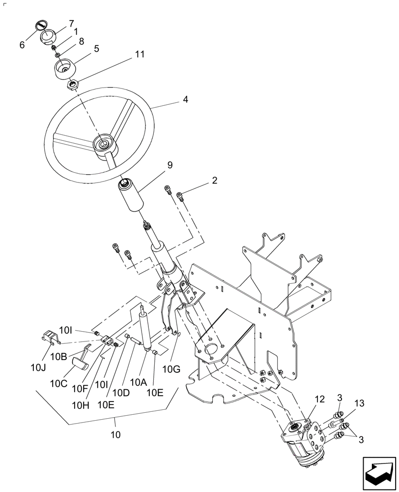 Схема запчастей Case IH FARMALL 40 - (10.14) - STEERING COLUMN, TILT (10) - OPERATORS PLATFORM/CAB