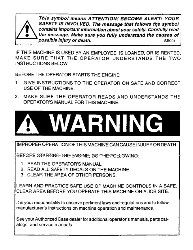 Схема запчастей Case IH 1802 - (02) - WARNING 