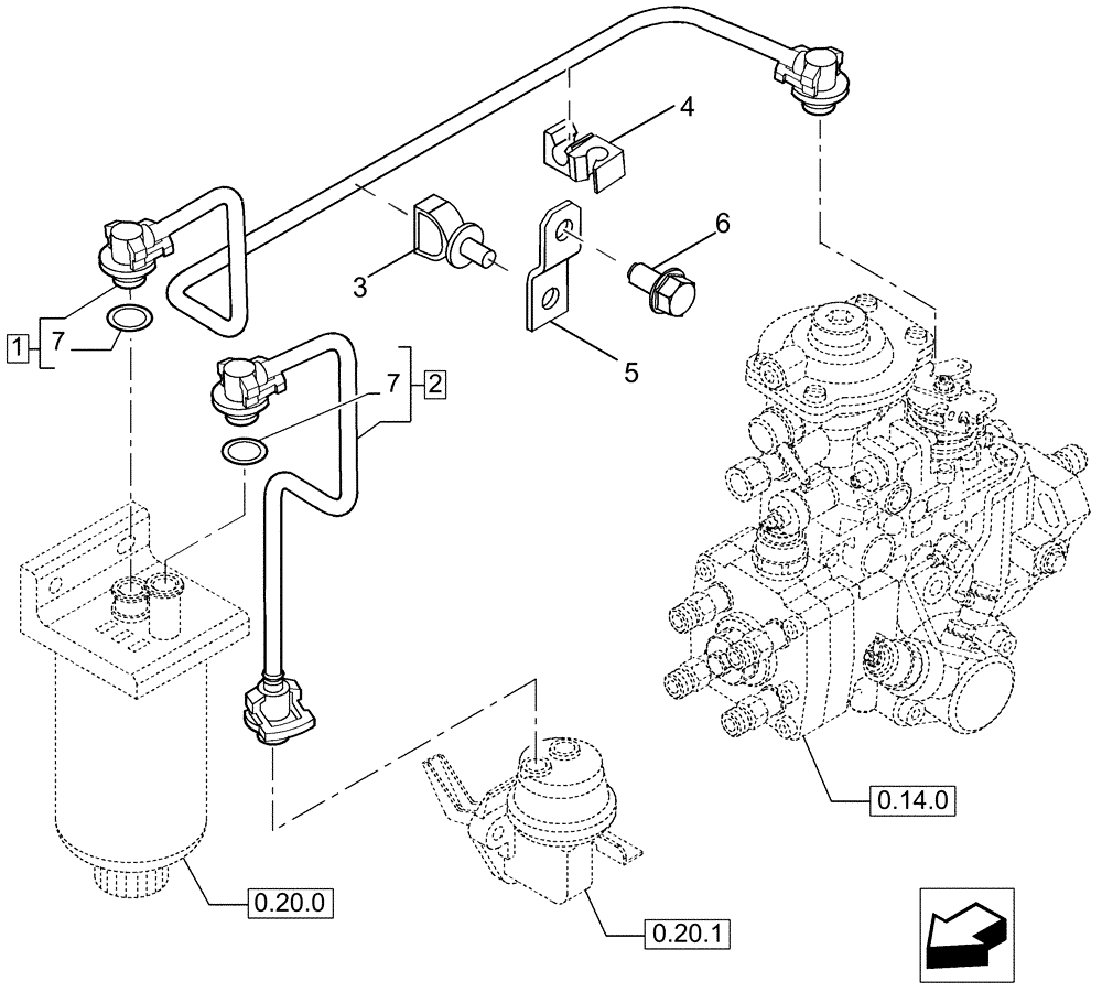 Схема запчастей Case IH P170 - (0.20.3[01]) - PIPING - FUEL (02) - ENGINE