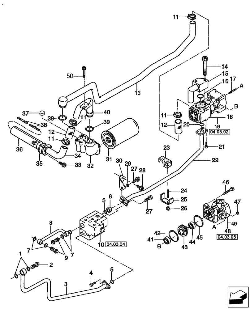 Схема запчастей Case IH FARMALL 55 - (04.03.01) - POWER STEERING PUMP & HYDRAULIC PUMP - SSS (04) - FRONT AXLE & STEERING