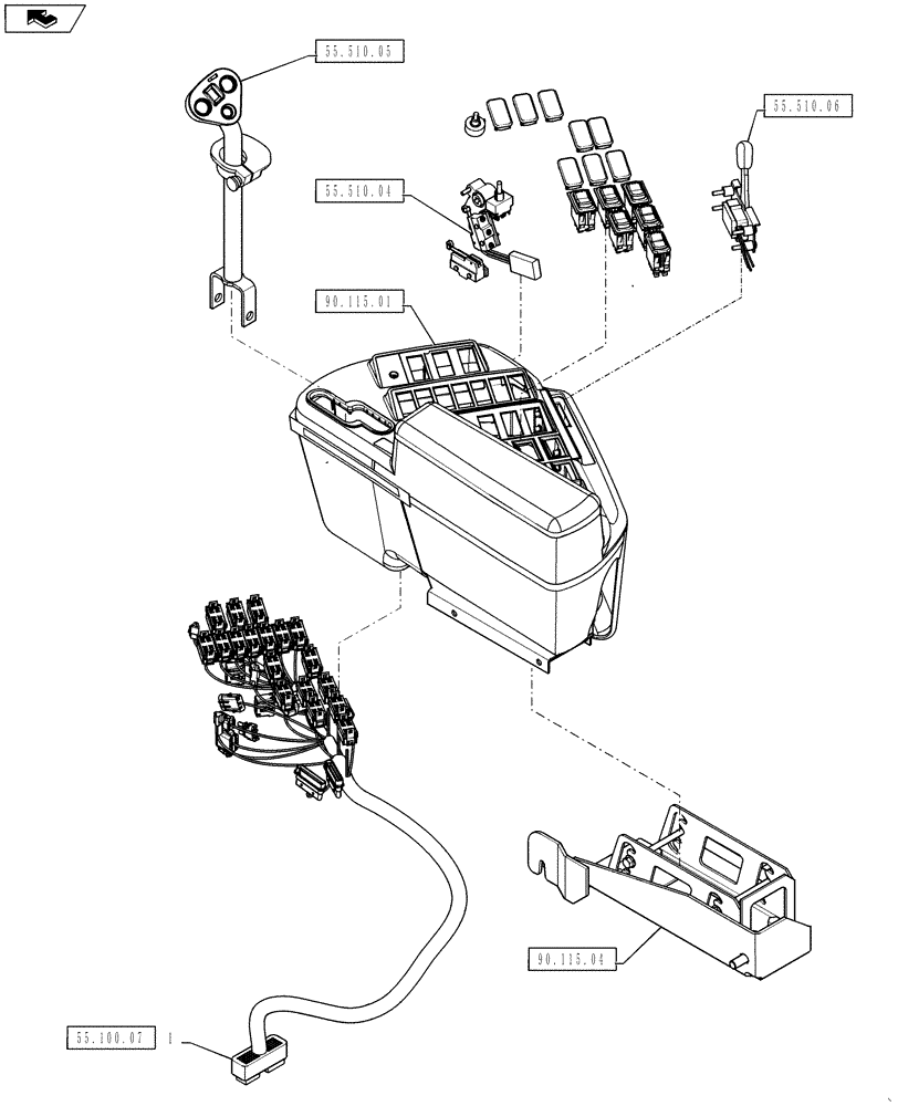 Схема запчастей Case IH 4430 - (55.510.03) - RH CONSOLE COMPLETE ASSEMBLY (55) - ELECTRICAL SYSTEMS