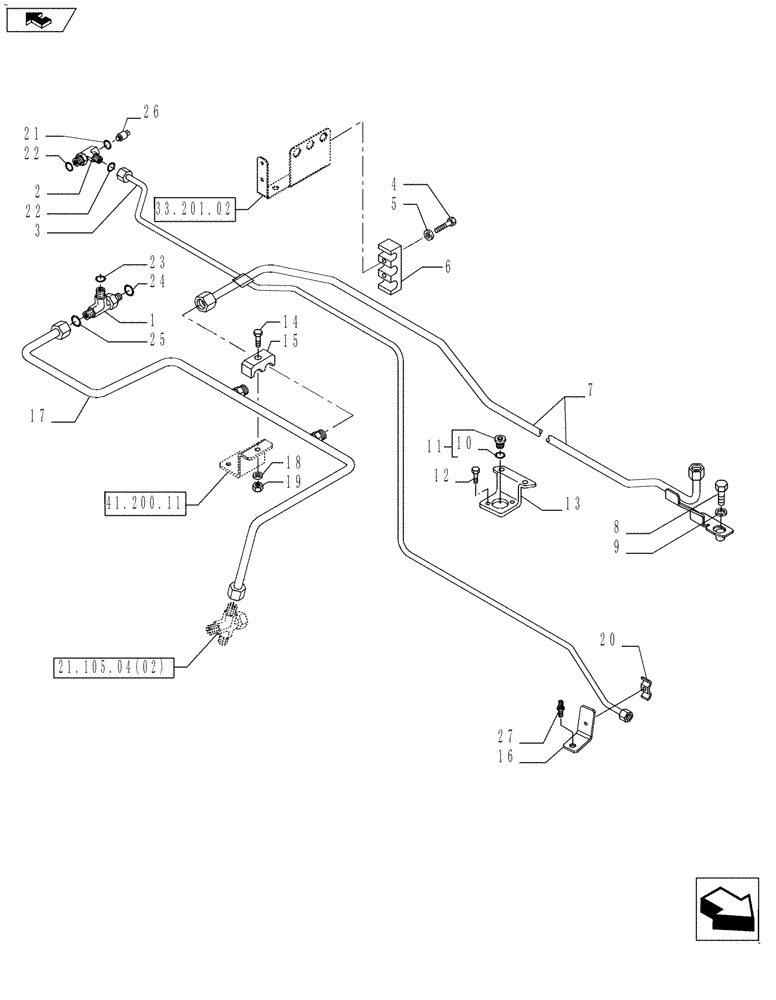 Схема запчастей Case IH MAGNUM 180 - (21.105.04[03]) - HYDRAULIC TRANSMISSION CONTROL, PIPES AND BRACKETS, WITH CONTINUOUSLY VARIABLE TRANSMISSION (21) - TRANSMISSION