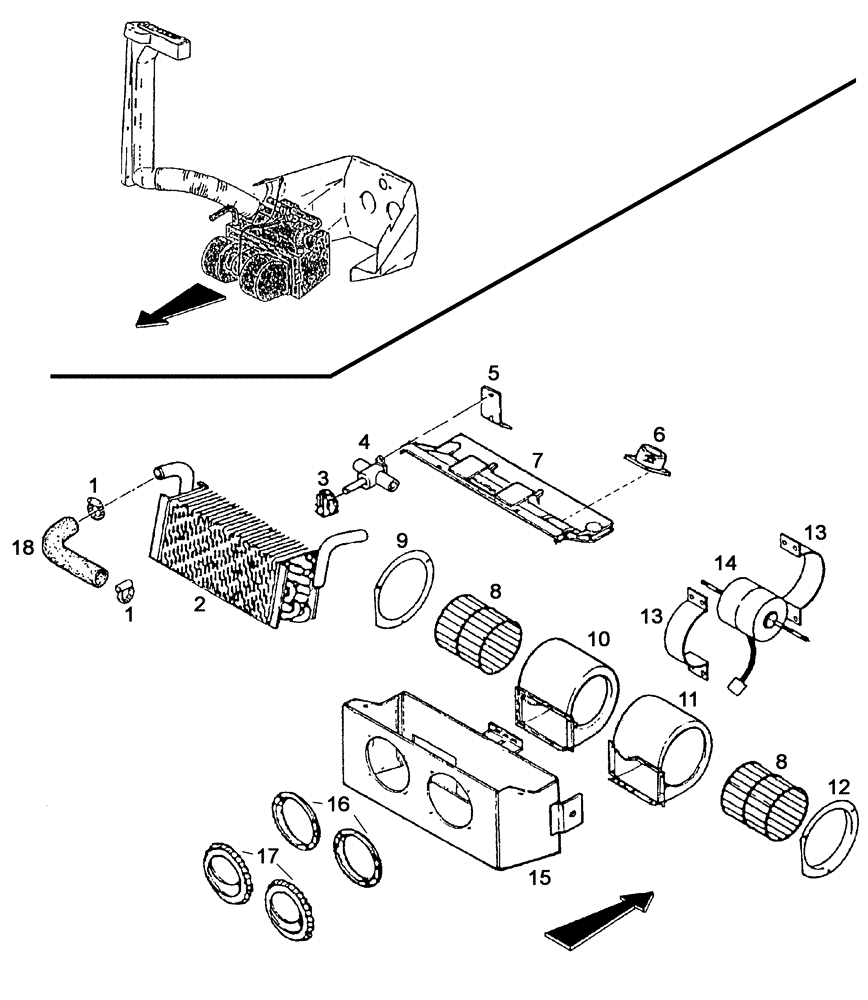 Схема запчастей Case IH C55 - (09B-12[01]) - HEATING SYSTEM, DISASSEMBLED (09) - CHASSIS