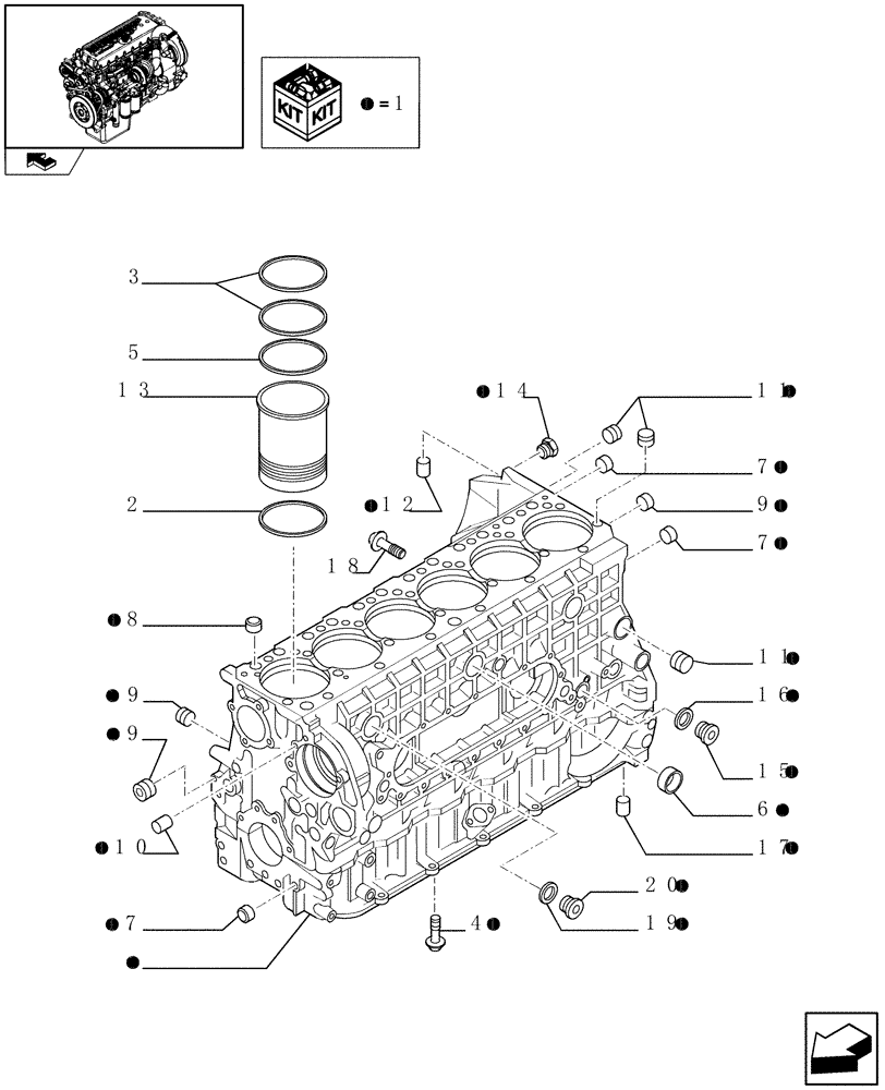 Схема запчастей Case IH F3CE0684E E004 - (0.04.0) - CYLINDER BLOCK & RELATED PARTS (504310966 - 504242485) 