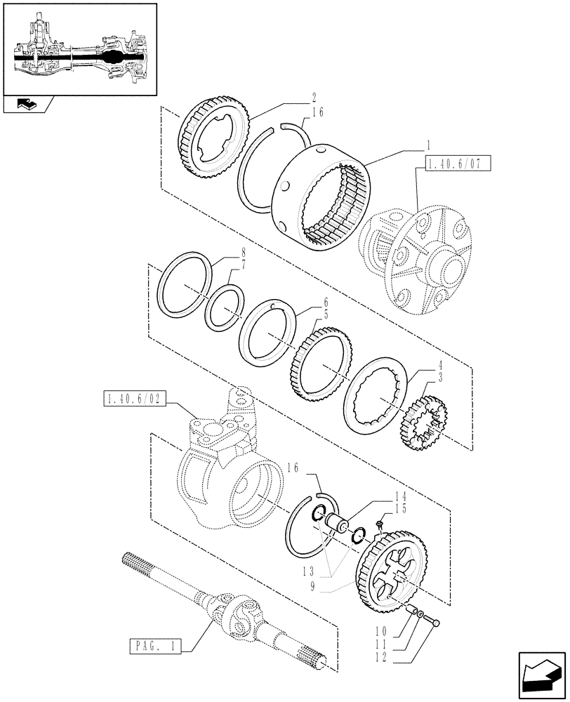 Схема запчастей Case IH FARMALL 75C - (1.40.6/10[02]) - FRONT AXLE WITH ELECTROHYDR. DIFF. LOCK WITH FRONT BRAKE (40 KM/H) - COVER PLATE (VAR.331329-332329-335329) (04) - FRONT AXLE & STEERING