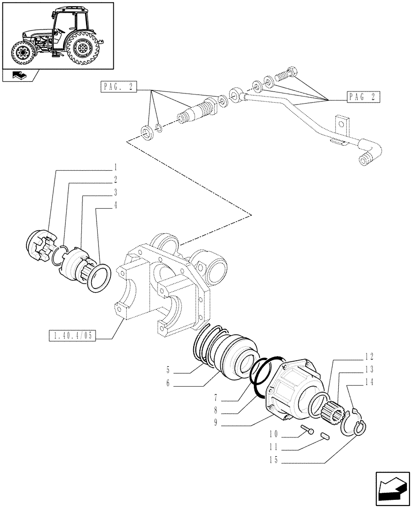 Схема запчастей Case IH FARMALL 65C - (1.40.4/08[01]) - FRONT AXLE WITH ELECTROHYDR. DIFF. LOCK (30 KM/H) - HYDRAULIC DIFF. LOCK CONTROL (VAR.335323) (04) - FRONT AXLE & STEERING